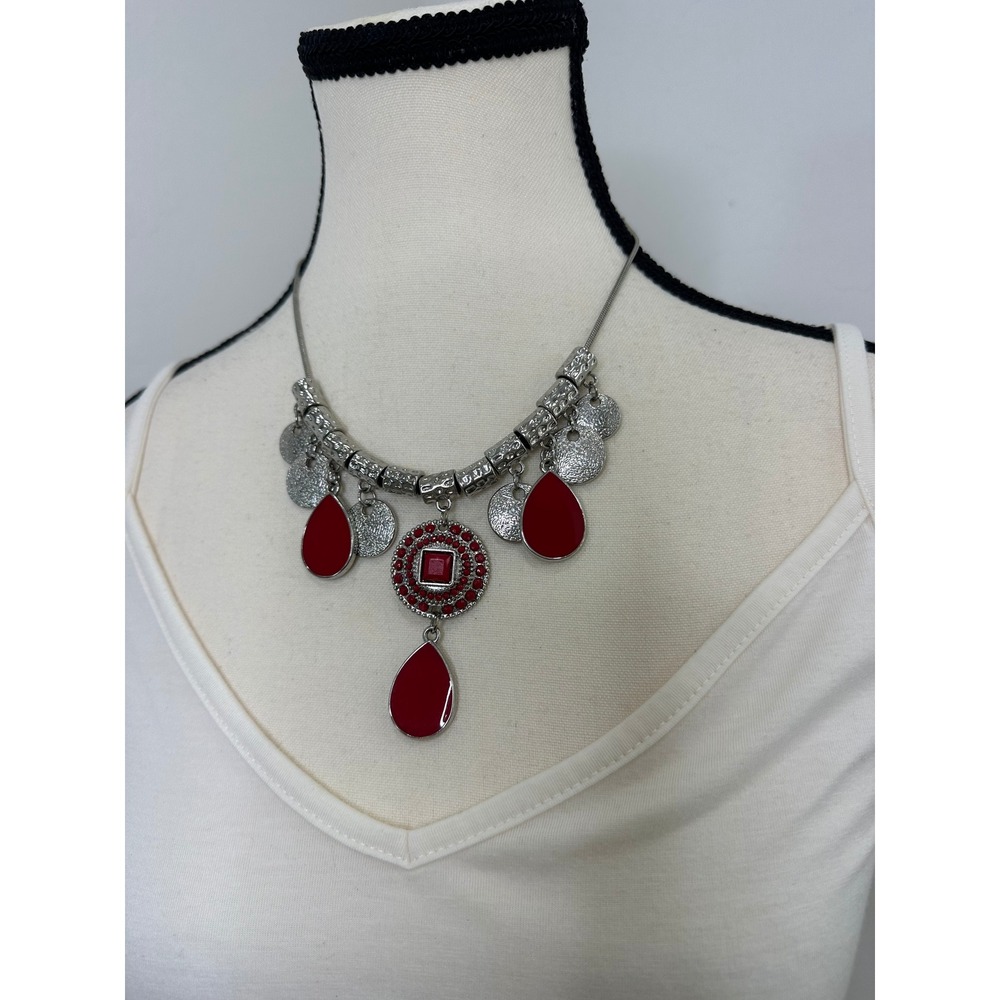 Unbranded Statement Necklace Women OS Red Good Boho Teardrop Coinβ Charm